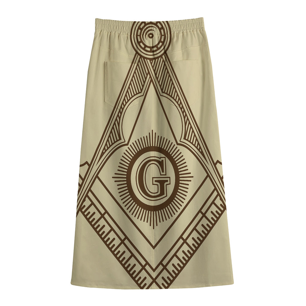 Freemasonry Symbol Print Cotton Front Slit Maxi Skirt