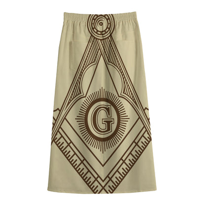 Freemasonry Symbol Print Cotton Front Slit Maxi Skirt