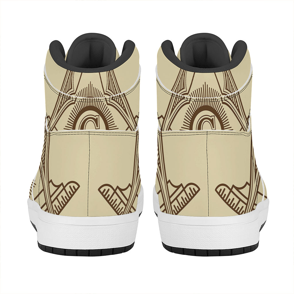Freemasonry Symbol Print High Top Leather Sneakers