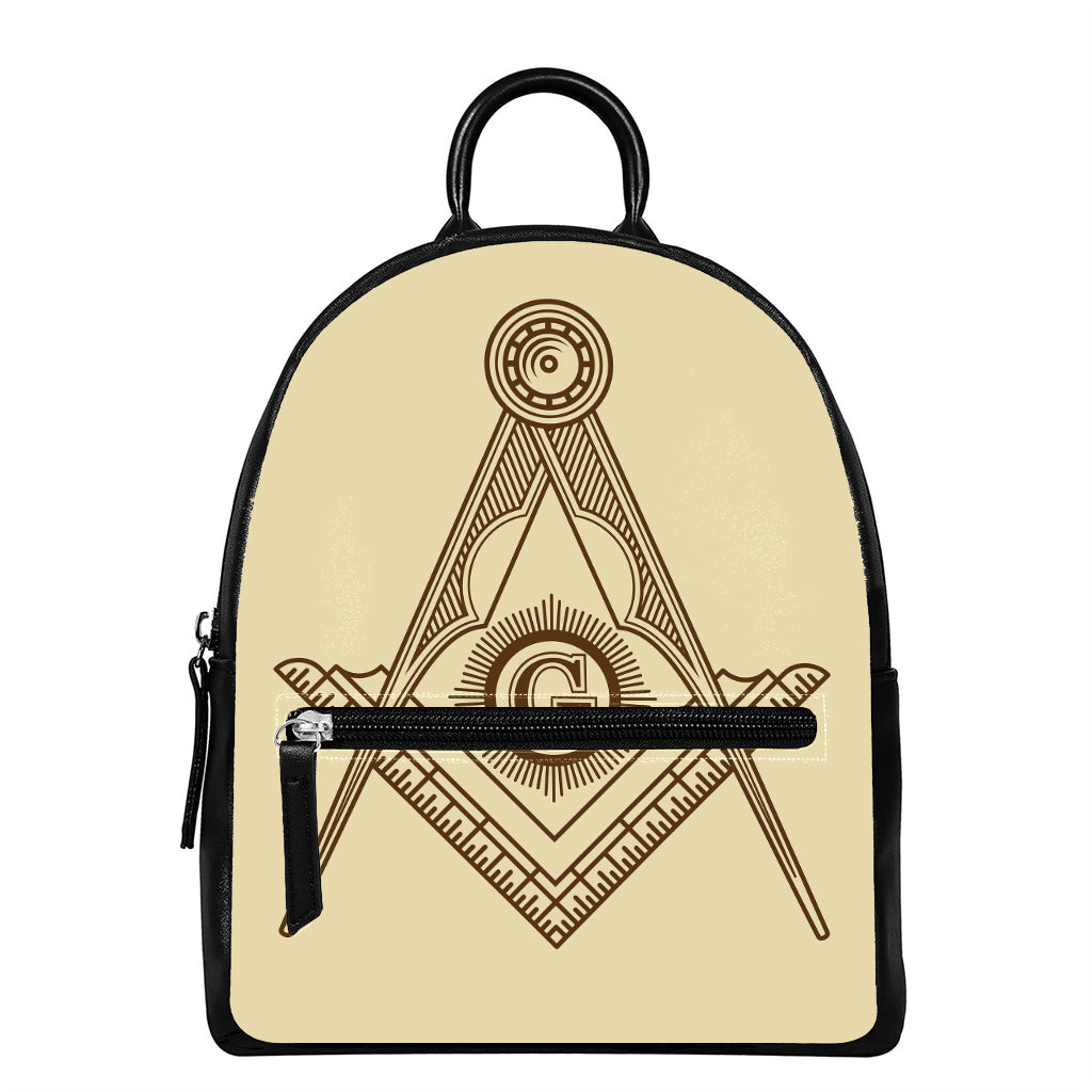 Freemasonry Symbol Print Leather Backpack