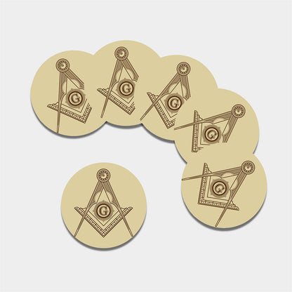 Freemasonry Symbol Print Leather Coaster Set