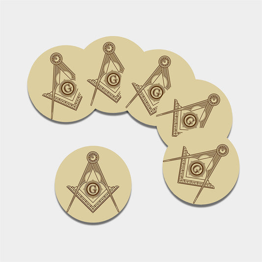 Freemasonry Symbol Print Leather Coaster Set