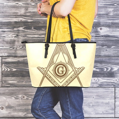 Freemasonry Symbol Print Leather Tote Bag