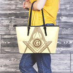 Freemasonry Symbol Print Leather Tote Bag