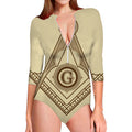 Freemasonry Symbol Print Long Sleeve Swimsuit