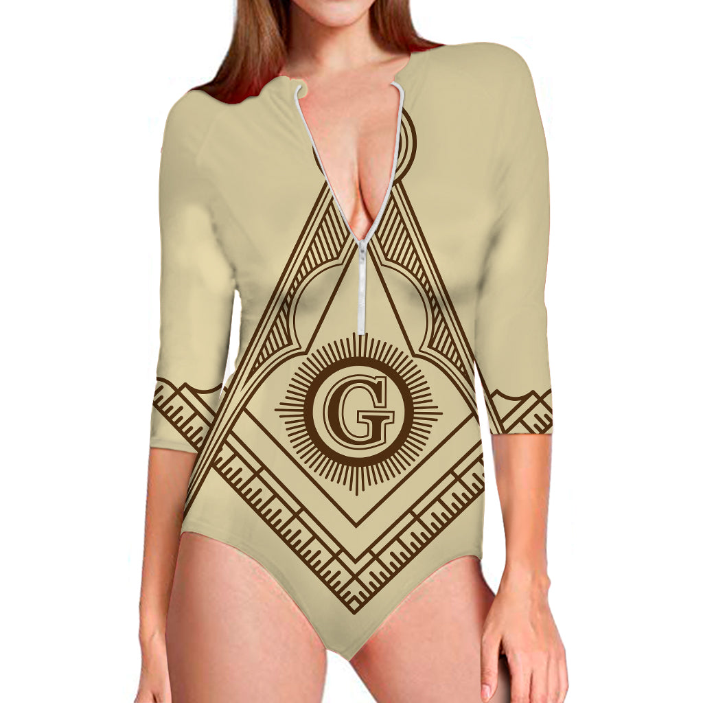 Freemasonry Symbol Print Long Sleeve Swimsuit
