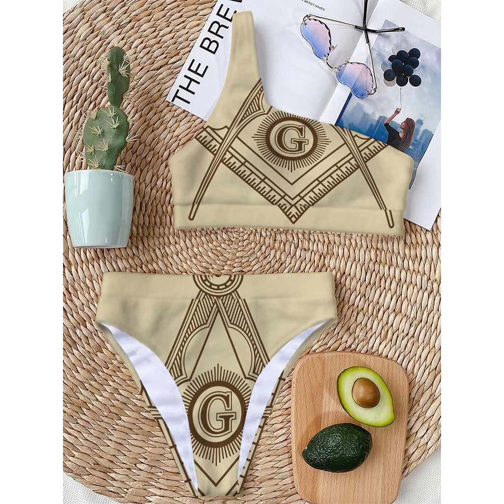 Freemasonry Symbol Print One Shoulder Bikini Top