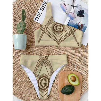 Freemasonry Symbol Print One Shoulder Bikini Top