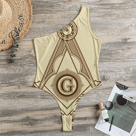Freemasonry Symbol Print One Shoulder Bodysuit