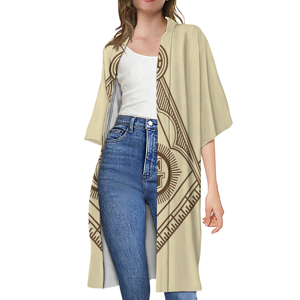 Freemasonry Symbol Print Open Front Beach Cover Up