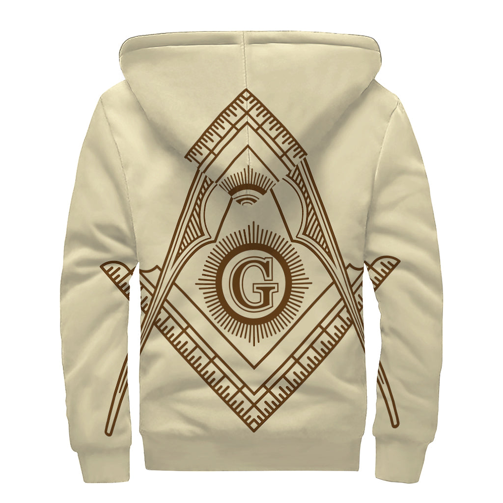 Freemasonry Symbol Print Sherpa Lined Zip Up Hoodie