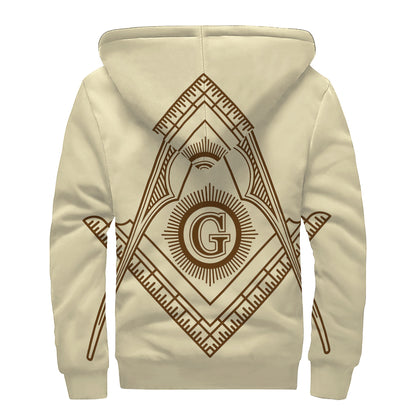Freemasonry Symbol Print Sherpa Lined Zip Up Hoodie