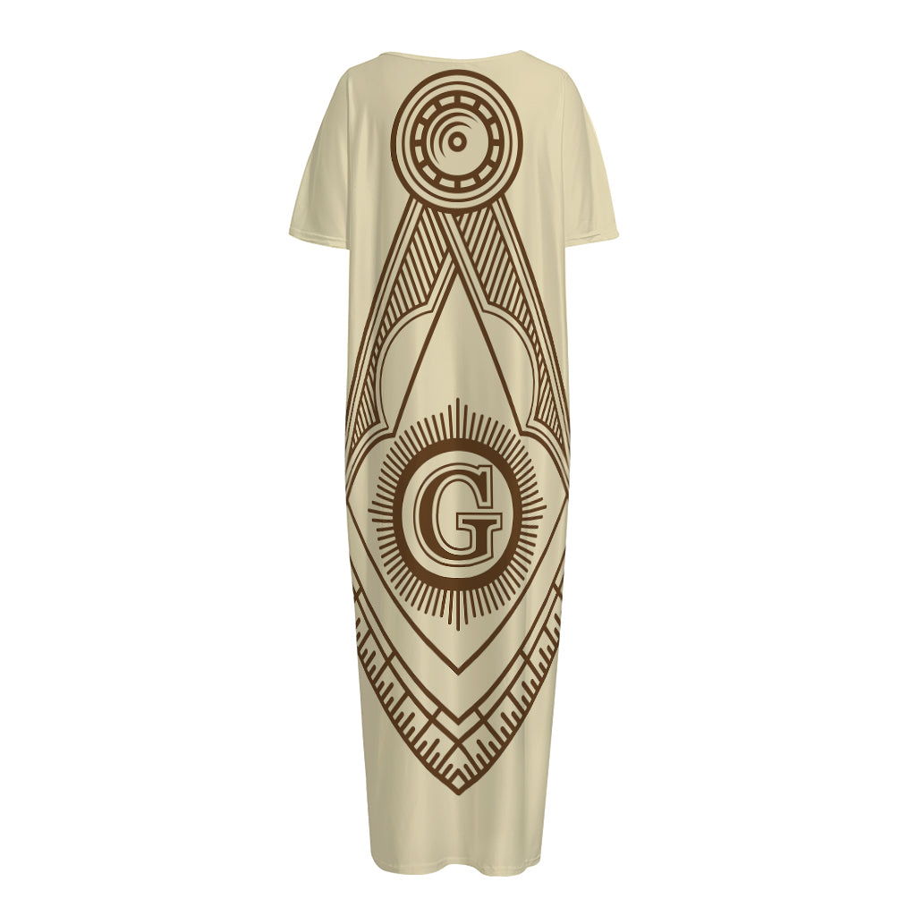 Freemasonry Symbol Print Short Sleeve Long Nightdress