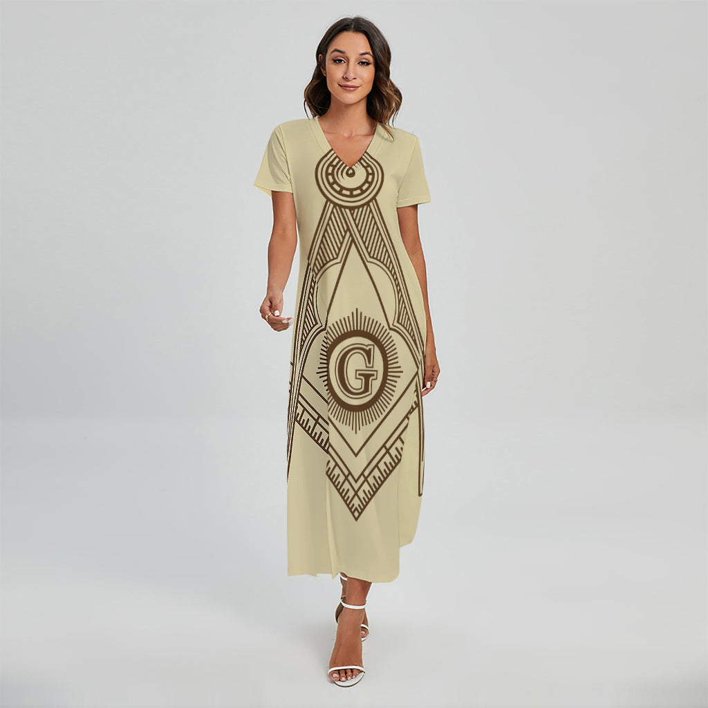 Freemasonry Symbol Print Short Sleeve Maxi Dress