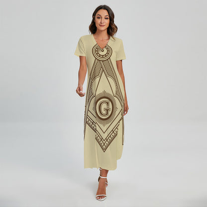 Freemasonry Symbol Print Short Sleeve Maxi Dress
