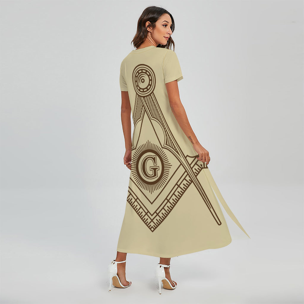 Freemasonry Symbol Print Short Sleeve Maxi Dress