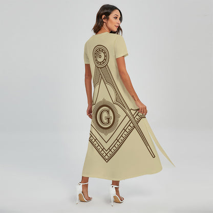 Freemasonry Symbol Print Short Sleeve Maxi Dress