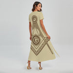 Freemasonry Symbol Print Short Sleeve Maxi Dress