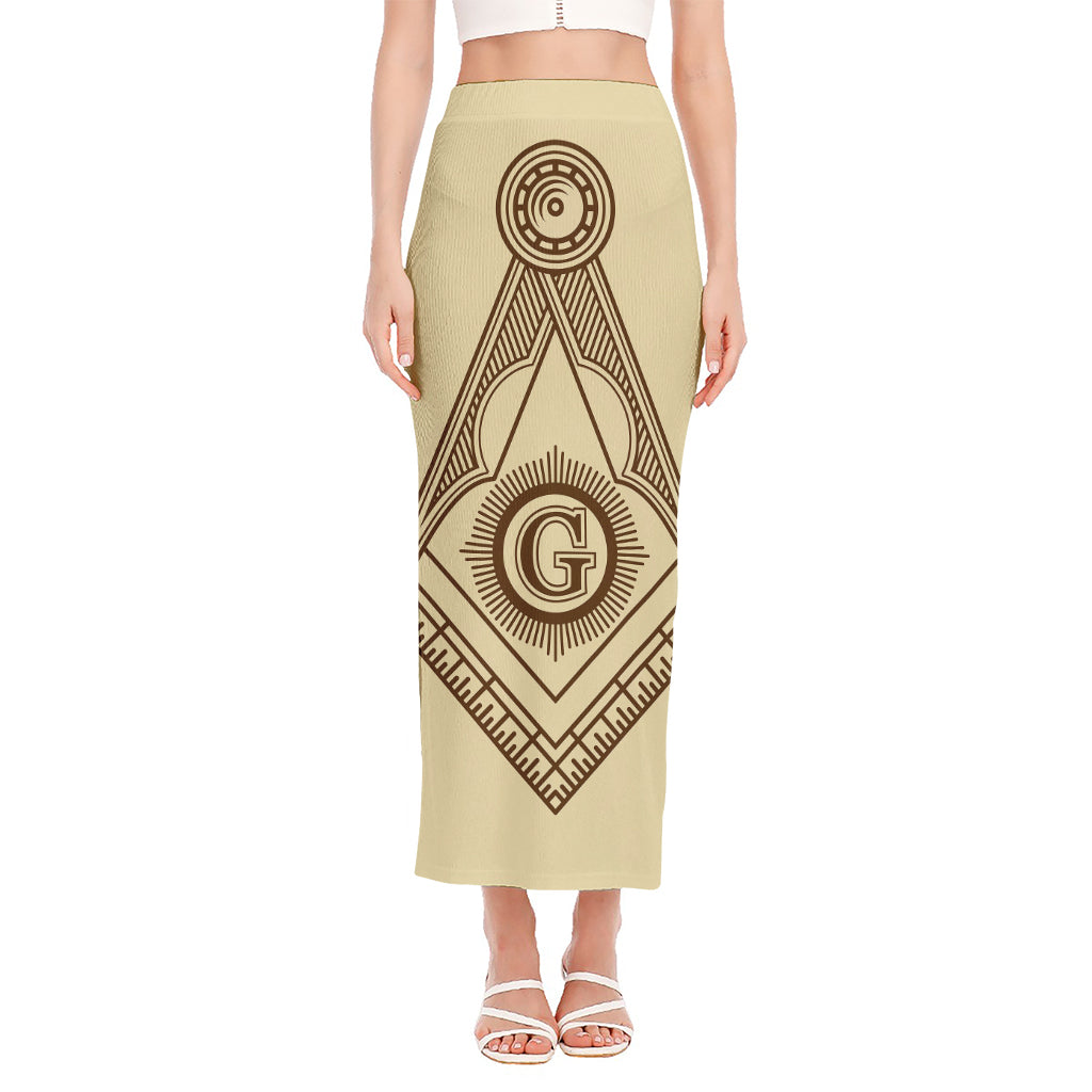 Freemasonry Symbol Print Side Slit Maxi Skirt