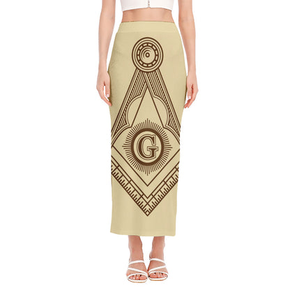 Freemasonry Symbol Print Side Slit Maxi Skirt