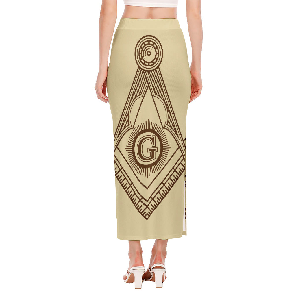 Freemasonry Symbol Print Side Slit Maxi Skirt