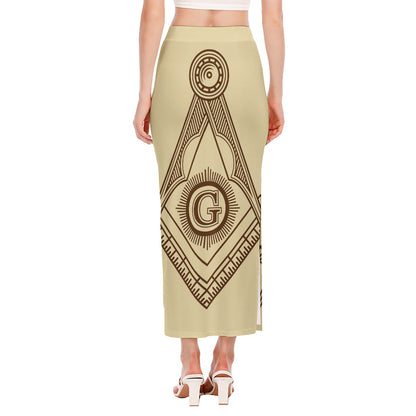 Freemasonry Symbol Print Side Slit Maxi Skirt