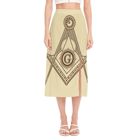 Freemasonry Symbol Print Side Slit Midi Skirt