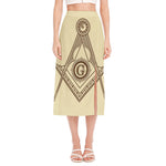 Freemasonry Symbol Print Side Slit Midi Skirt