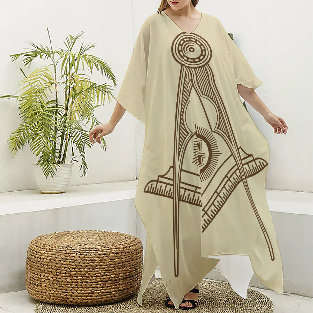 Freemasonry Symbol Print Silk V-Neck Kaftan Dress
