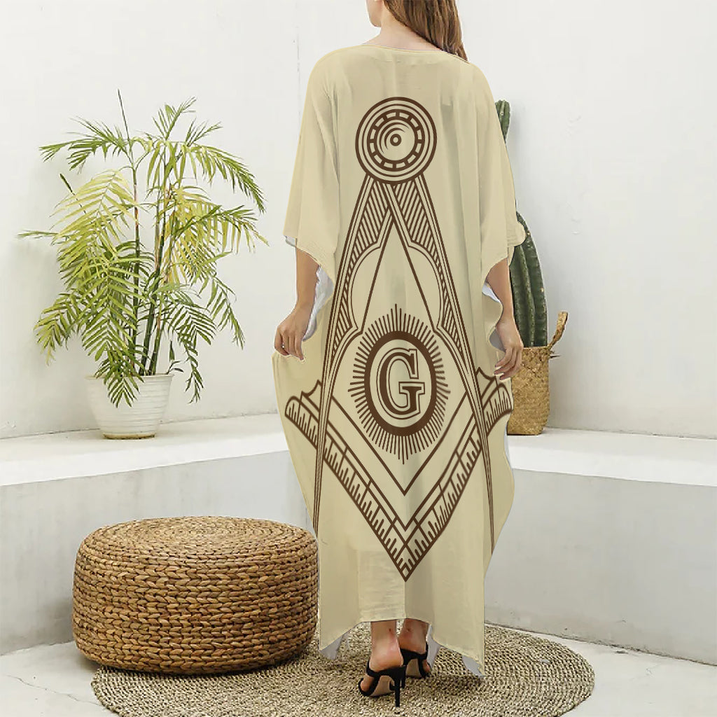 Freemasonry Symbol Print Silk V-Neck Kaftan Dress