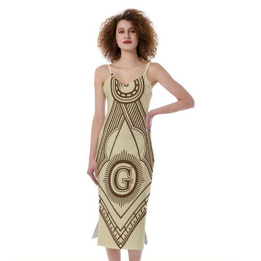 Freemasonry Symbol Print Slim Fit Midi Cami Dress