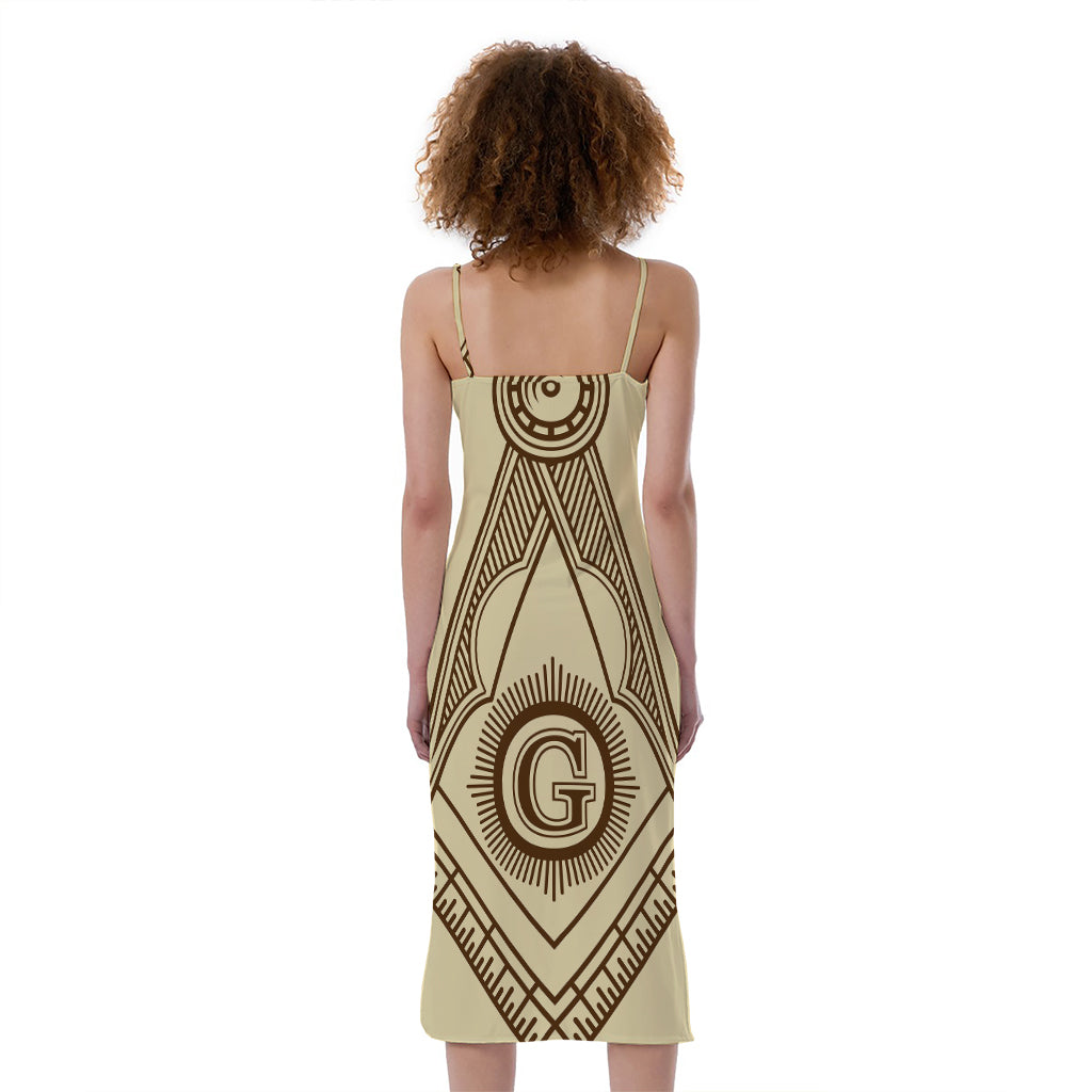 Freemasonry Symbol Print Slim Fit Midi Cami Dress