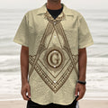 Freemasonry Symbol Print Textured Short Sleeve Shirt