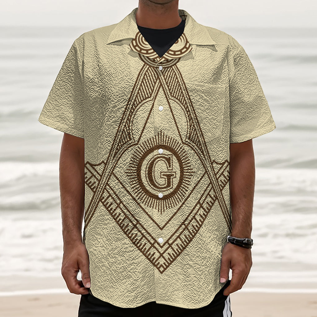 Freemasonry Symbol Print Textured Short Sleeve Shirt