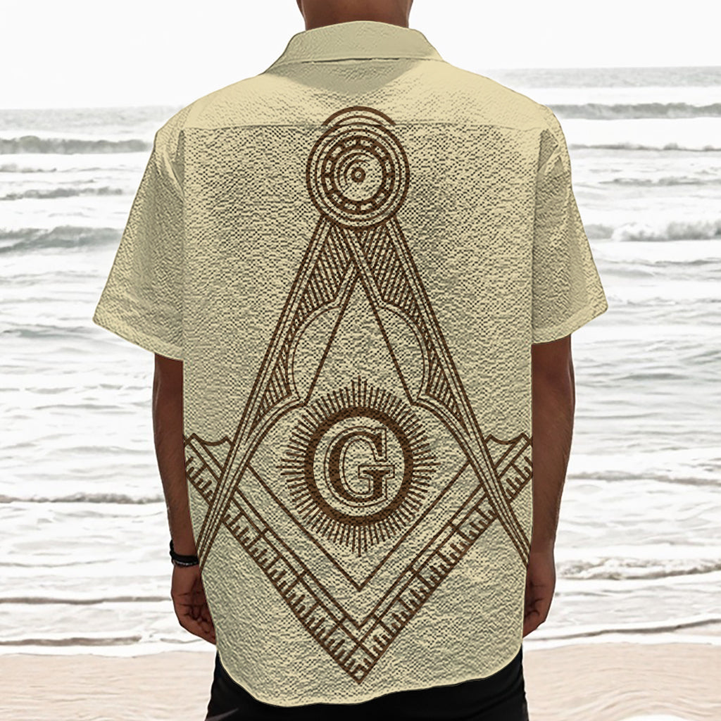 Freemasonry Symbol Print Textured Short Sleeve Shirt
