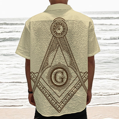 Freemasonry Symbol Print Textured Short Sleeve Shirt