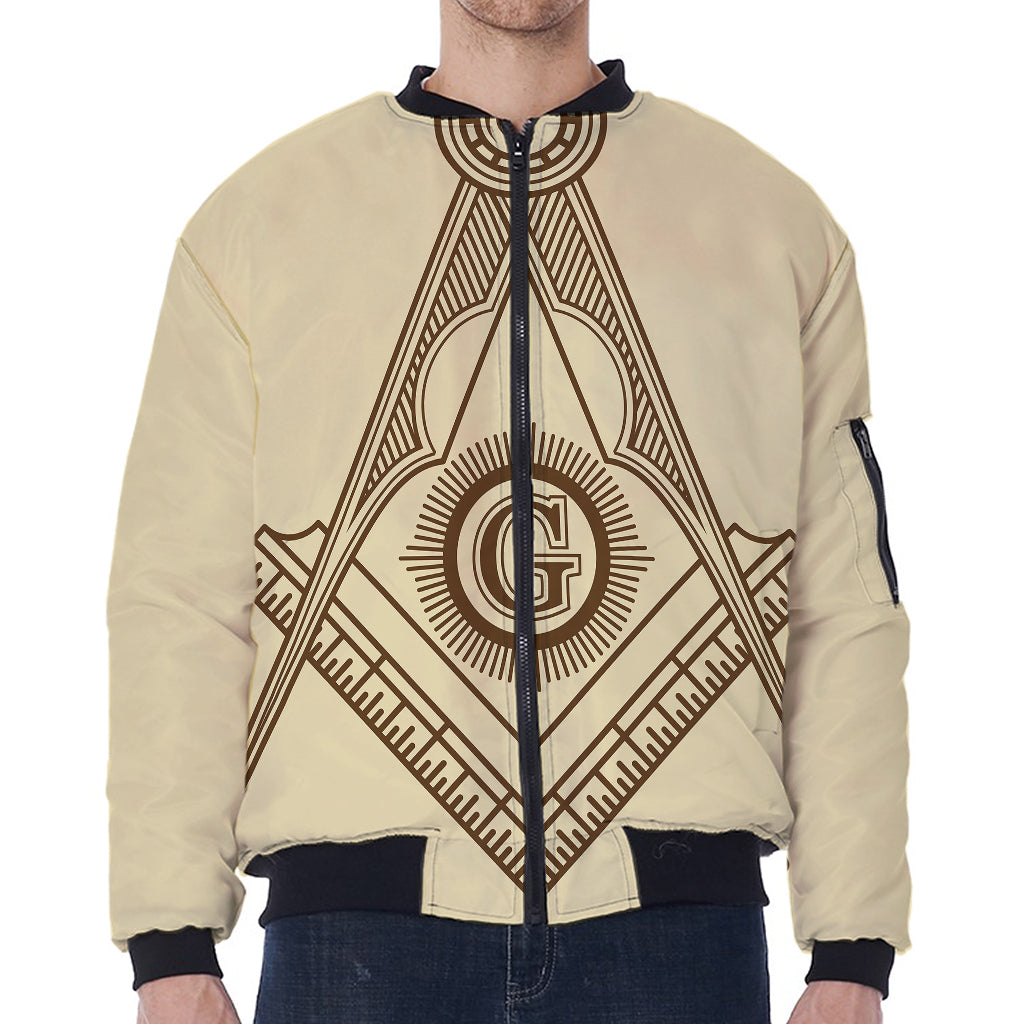 Freemasonry Symbol Print Zip Sleeve Bomber Jacket