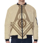 Freemasonry Symbol Print Zip Sleeve Bomber Jacket