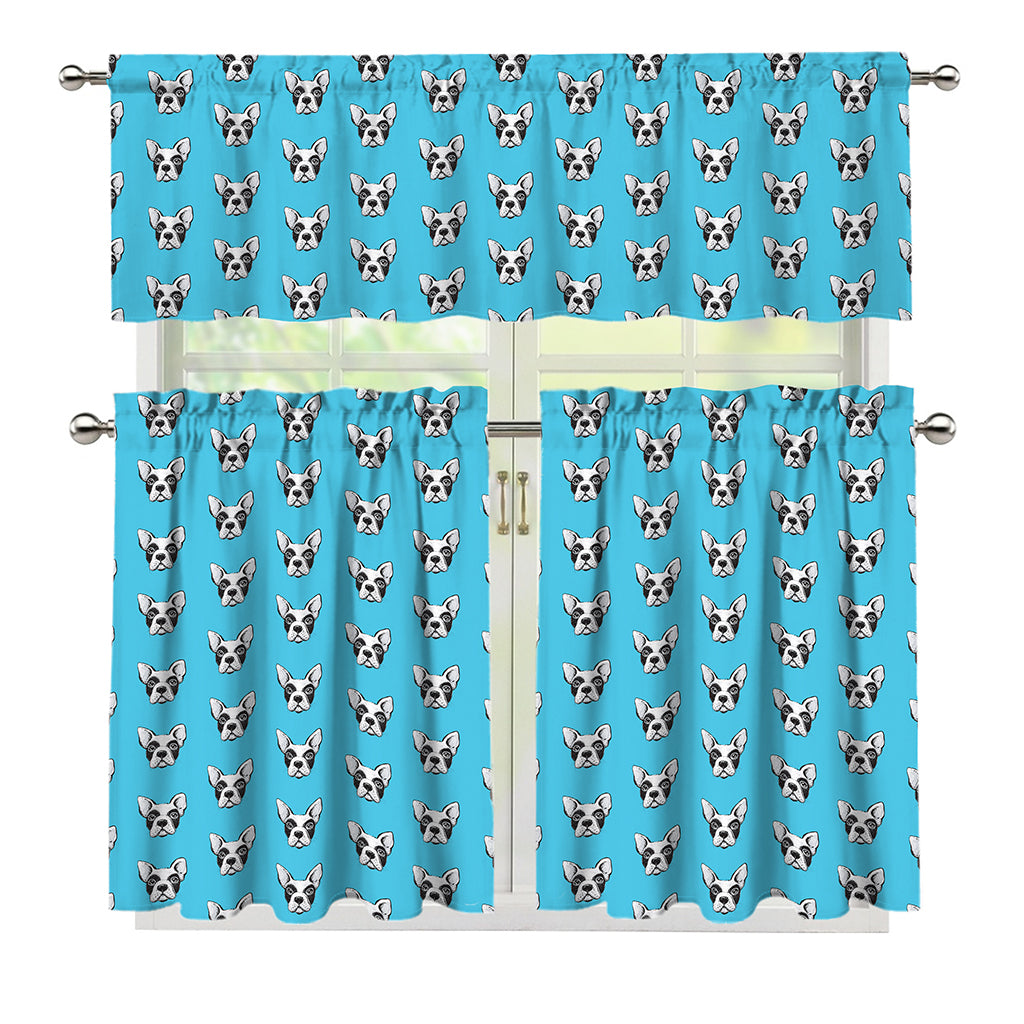 French Bulldog Faces Pattern Print 3 Piece Kitchen Curtains