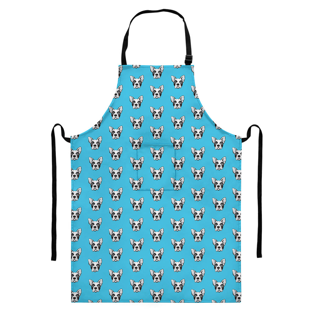 French Bulldog Faces Pattern Print Bib Apron With Pocket