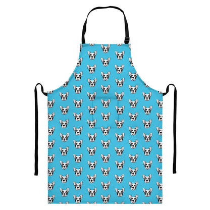 French Bulldog Faces Pattern Print Bib Apron With Pocket