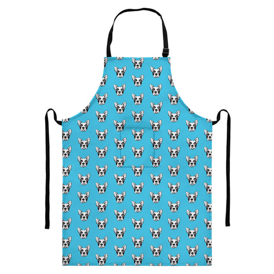 French Bulldog Faces Pattern Print Bib Apron With Pocket