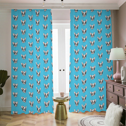 French Bulldog Faces Pattern Print Blackout Pencil Pleat Curtains