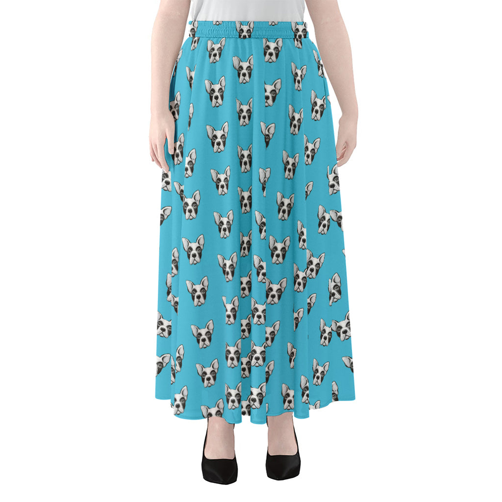 French Bulldog Faces Pattern Print Chiffon Maxi Skirt