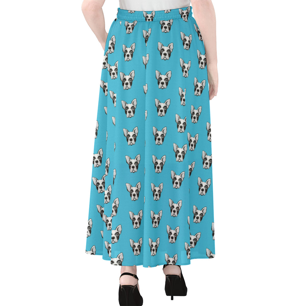 French Bulldog Faces Pattern Print Chiffon Maxi Skirt