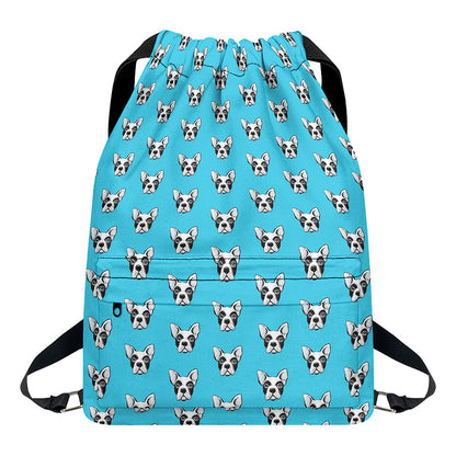 French Bulldog Faces Pattern Print Drawstring Backpack