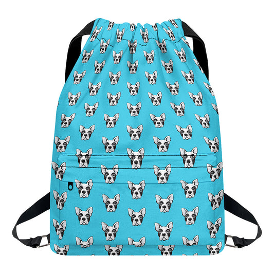 French Bulldog Faces Pattern Print Drawstring Backpack