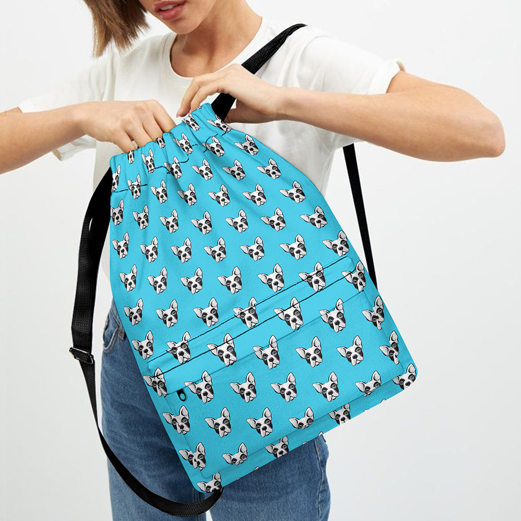 French Bulldog Faces Pattern Print Drawstring Backpack