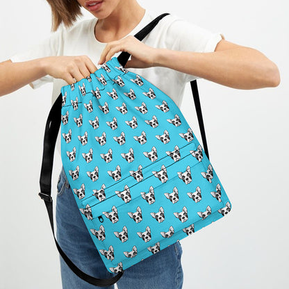 French Bulldog Faces Pattern Print Drawstring Backpack