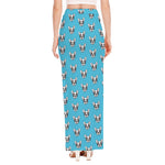 French Bulldog Faces Pattern Print High Slit Maxi Skirt